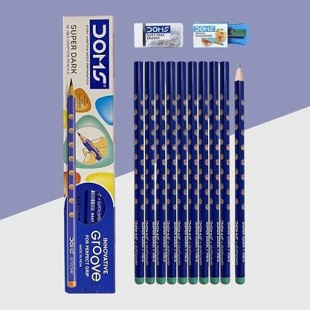 Doms Groove HB/2 Super Dark Graphite Pencil Box Pack | Free Eraser & Sharpner Inside | Pack of 10 Pe